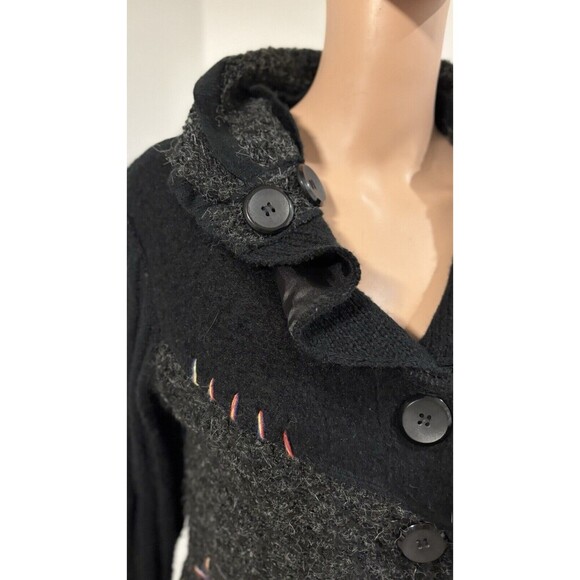SIONI STUDIO Black Gray Whipstitch Patchwork Cardigan Sweater Big Buttons Large - Picture 6 of 8